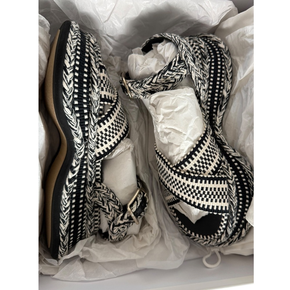 Chloé Meril Platform Sandals Womens 6 EU 36 Black White Woven NIB retails $840 - Picture 8 of 13